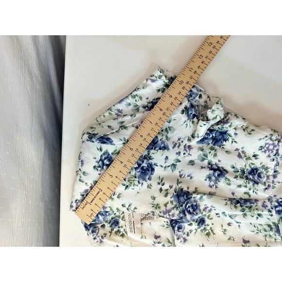 Vintage Benson Smith Midi Dress Sz 11/12 Floral Fitted Romantic Derby White Blue - Picture 16 of 16